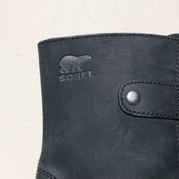 Sorel Joan of Artic Wedge Mid Women's 10 Black Leather Boots Booties Calf Length - Picture 2 of 9